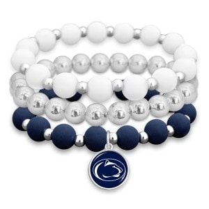 bracelet Penn State Athletic Logo dangle, navy, silver, white balls stacked